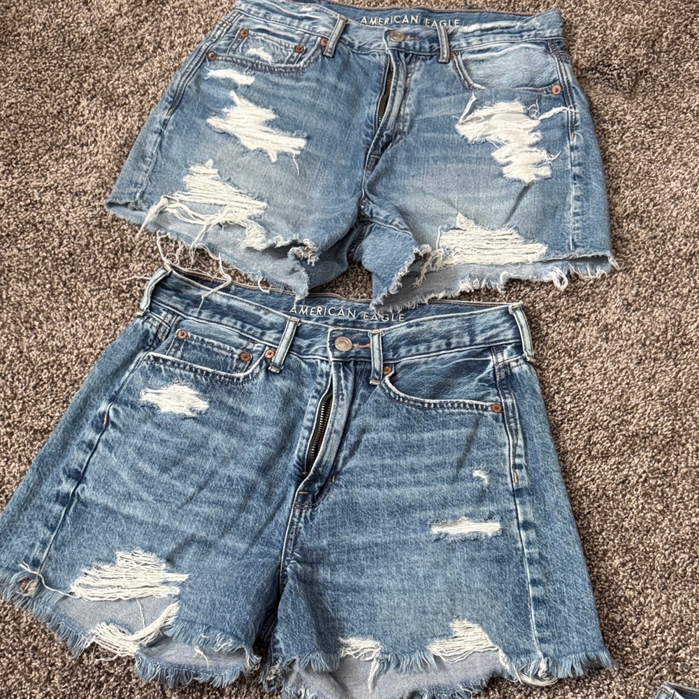American Eagle Outfitters Women's Light Blue Ripped Jean Lot of 2 Shorts
